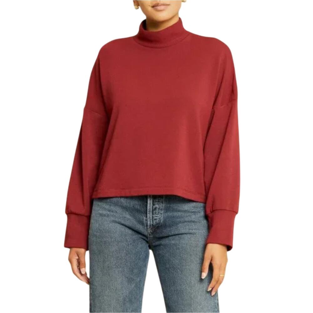 Amour Vert Mulberry Red Aubin Fleece Mock Neck Sweater